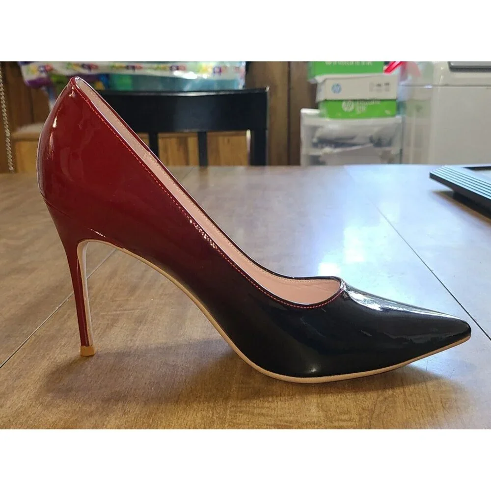 Gen Shuo Stilettos 8.5 Red & Black Heels. Women's Pointed Toe 4" Heel_4